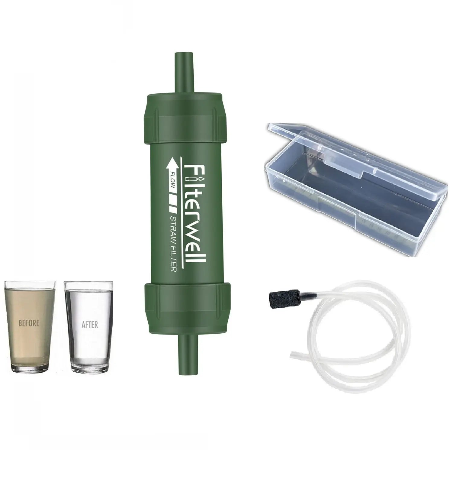 Filterwell 80g Water Purifier Green - Hiking Backpack 